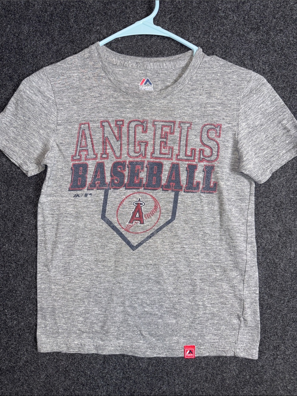 Majestic Los Angeles Angels Baseball Graphic T-Shirt Kids Small Gray MLB Tee